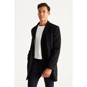 ALTINYILDIZ CLASSICS Men's Black Standard Fit Normal Cut, Monocollar Woolen Overcoat.