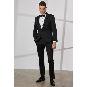ALTINYILDIZ CLASSICS Men's Black Slim Fit Narrow Cut Mono Collar Patterned Classic Tuxedo Suit