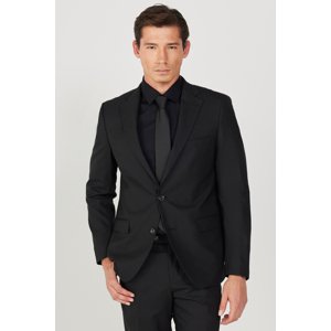 ALTINYILDIZ CLASSICS Men's Black Slim Fit Narrow Cut Mono Collar Wool Water and Stain Resistant Nano Suit