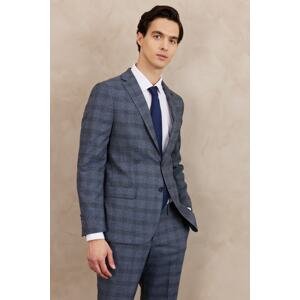 ALTINYILDIZ CLASSICS Men's Blue Slim Fit Slim Fit Mono Collar Plaid Patterned Double Trouser Suit