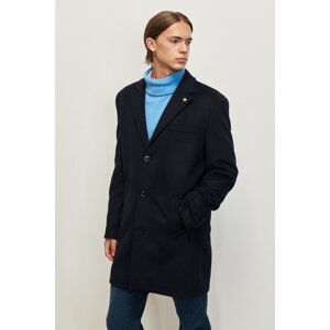 ALTINYILDIZ CLASSICS Men's Navy Blue Standard Fit Regular Cut Mono Collar Wool Coat