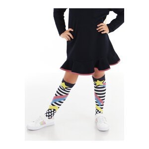 Mushi Star Black and White Striped Girl's Knee-high Socks