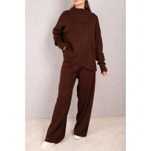 armonika Women's Dark Brown High Neck Flare Knitwear Suit