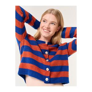Jimmy Key Blue Long Sleeve Stripe Patterned Knitted Cardigan