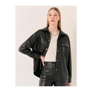 Jimmy Key Black Long Sleeve Stylish Leather Shirt Jacket