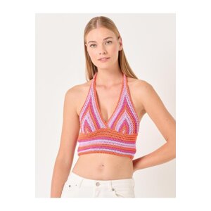 Jimmy Key Pink Halterneck Patterned Sweater Singlet