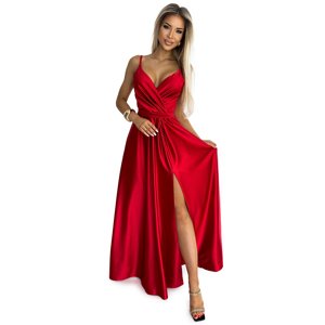 Elegant long satin dress with a Numoco neckline