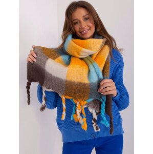 Blue and brown winter scarf with fringe