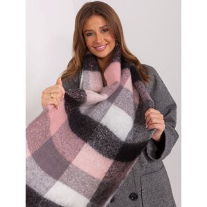 Pink and gray women's scarf with fringe