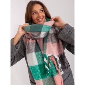 Green-gray long checkered women's scarf