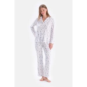 Dagi White Size Printed Shirt Pants Pajamas Set