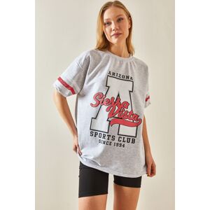 XHAN Gray Crew Neck Front Printed Oversize T-Shirt