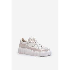 Women's leather sports shoes on the Zazoo platform light beige