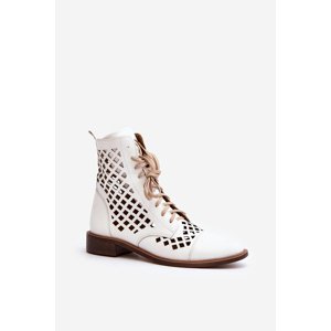 Zazoo Openwork leather ankle boots, white