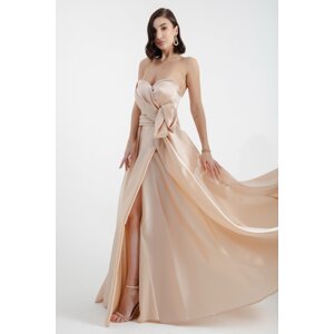 Lafaba Women's Beige Strapless Slit Long Evening Dress