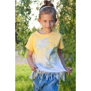 Girls' T-shirt with print, yellow DZ6034