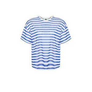 Trendyol Curve White-Blue Striped Sheer Oversize Knitted Blouse