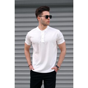Madmext Men's White Buttoned Knitwear T-Shirt