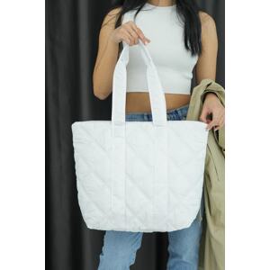 Madamra White Women's Quilted Pattern Puffy Bag