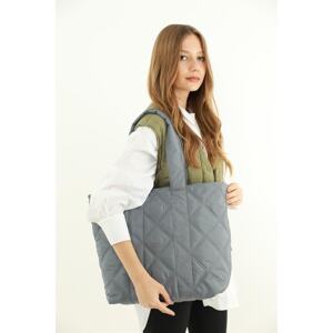 Madamra Gray Women's Quilted Pattern Puffy Bag