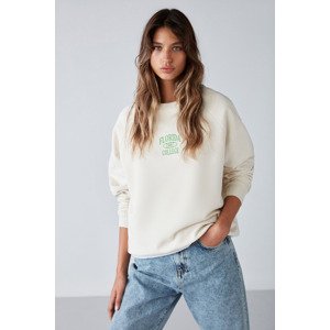 GRIMELANGE Adrıelle Relaxed Fit Embroidery Embroidered Knitted Crew Neck Ecru Sweatshirt