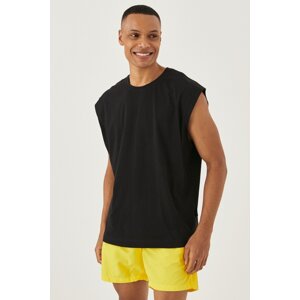 AC&Co / Altınyıldız Classics Men's Black Oversize Wide Fit 100% Cotton Crew Neck Sports T-Shirt