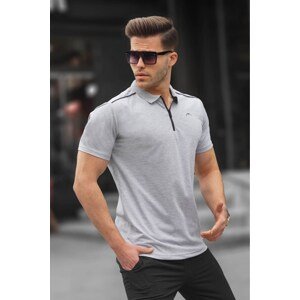 Madmext Men's Graymelange Basic Zippered Polo T-Shirt 6076