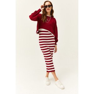 Olalook Women's Burgundy Top Sweater Bottom Dress Knitwear Suit