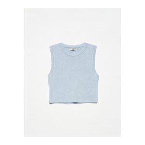 Dilvin 10172 Crew Neck Knitwear Crop-blue M.