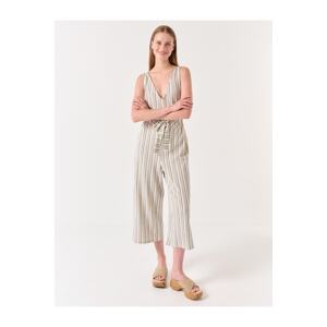 Jimmy Key Navy Blue Wide Cut Striped Patterned Jumpsuit