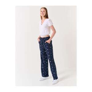 Jimmy Key Navy Blue Elastic Waist Patterned High Waist Trousers