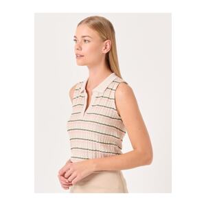 Jimmy Key Beige Polo Neck Sleeveless Striped T-Shirt