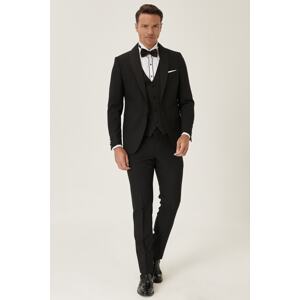 ALTINYILDIZ CLASSICS Men's Black Extra Slim Fit Slim Fit Vest Patterned Tuxedo Tuxedo