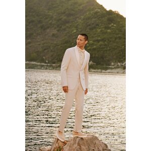 ALTINYILDIZ CLASSICS Men's Beige Slim Fit Slim Fit Shawl Collar Diagonal Patterned Tuxedo Suit