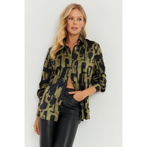 Cool & Sexy Women's Khaki-Black Satin Shirt