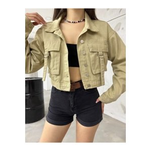 BİKELİFE Women's Pocket Detailed Oversize Crop Denim Jacket