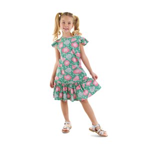 Denokids Pink Floral Girl Green Frilly Dress