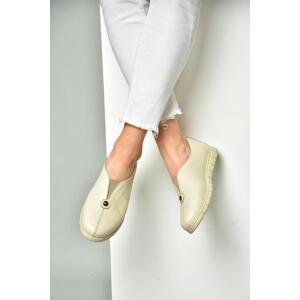 Fox Shoes Beige Genuine Leather Comfort Orthopedic Sole Women's Shoes