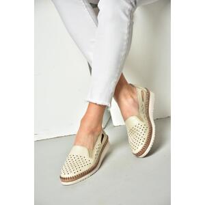 Fox Shoes Beige Genuine Leather Women's Shoes