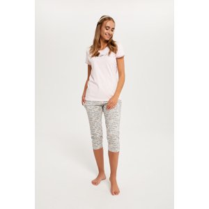 Women's pajamas Karla, short sleeves, 3/4 leg - salmon pink/print