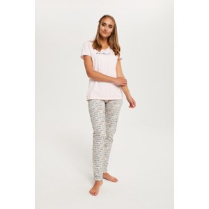 Women's pyjamas Karla, short sleeves, long legs - salmon pink/print