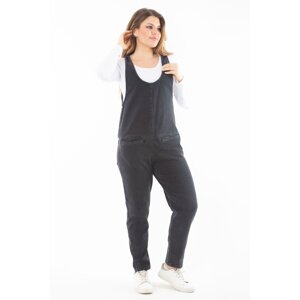 Şans Women's Plus Size Black V Neck Pocket Denim Jumpsuit