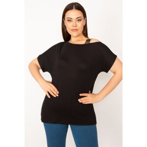 Şans Women's Plus Size Black Shoulder Detailed Blouse