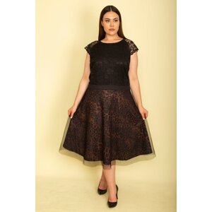 Şans Women's Plus Size Black Lace And Tulle Detailed Evening Dress