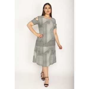 Şans Women's Plus Size Gray Shoulder Detailed Dress