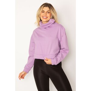 Şans Women's Plus Size Lilac Shoulder Zipper High Neck Detailed Inner Raising Sweatshirt
