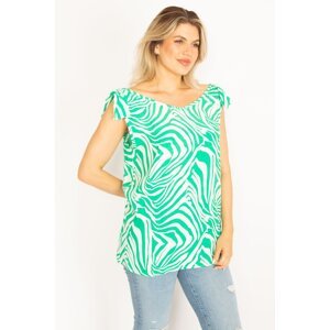 Şans Women's Plus Size Green Woven Viscose Fabric Shoulder Laced Blouse