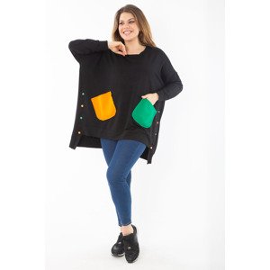 Şans Women's Plus Size Black Comfortable Cut Color Combination Sweatshirt