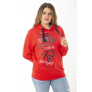 Şans Women's Large Size Red Two Thread Front Printed Hooded Sweatshirt