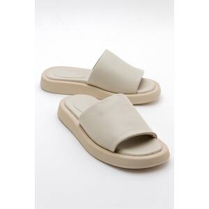 LuviShoes MONA Women's Beige Genuine Leather Slippers